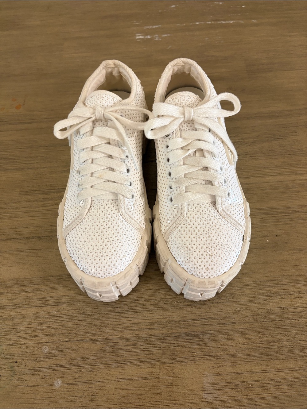 Prada White Sequins Double Wheel Platform Sneakers - Picture 2 of 11